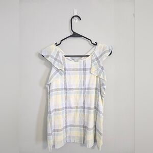 LOFT Checkered Ruffle Sleeve Blouse